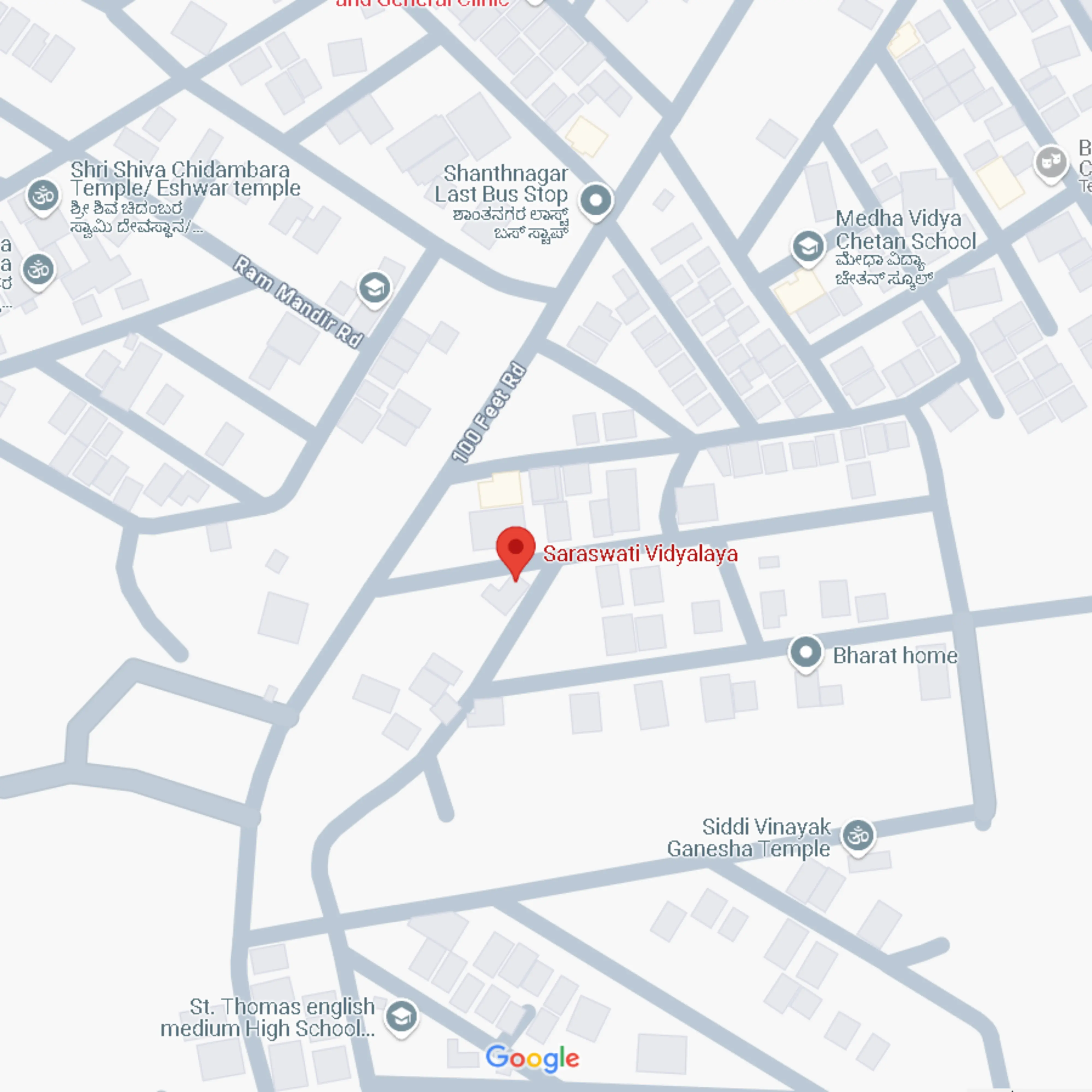 Map showing location of Saraswati Vidyalaya Preschool, No. 63, 100 Ft. Road, Shantnagar, Navanagar, Hubballi-580025, Karnataka, India